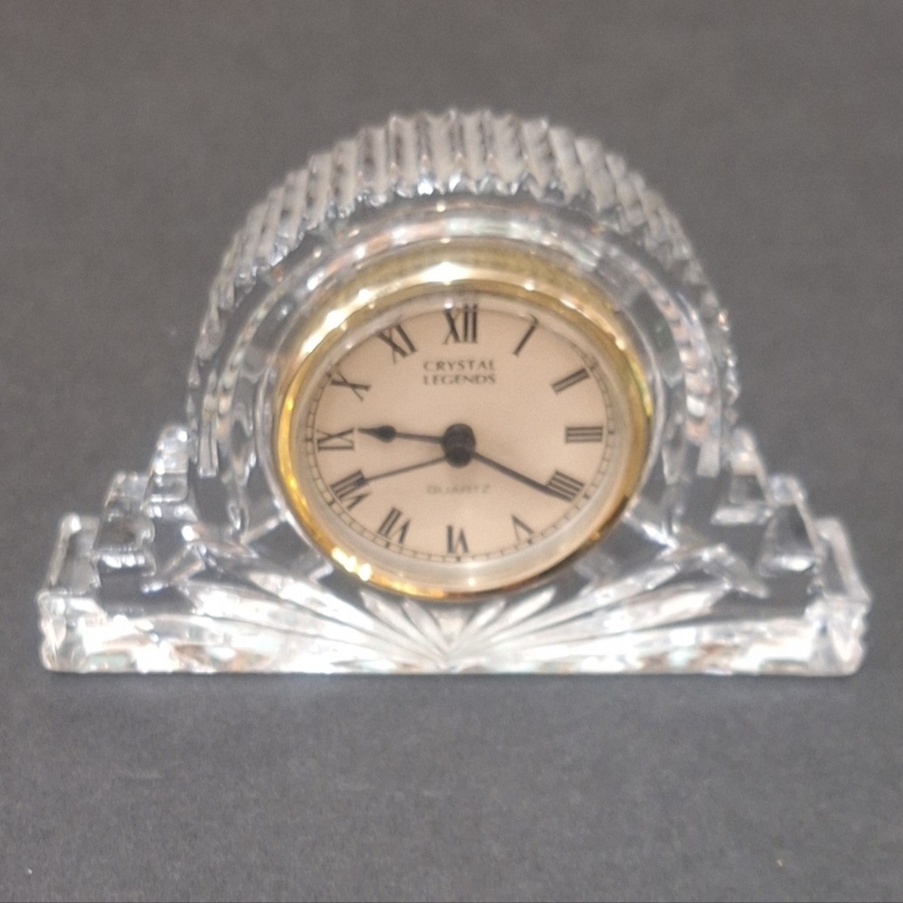 Vintage Godinger Lead Crystal Desk Clock Classical Shabby Country Retro